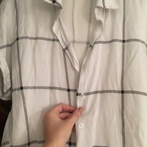 Button Down Crop Plaid Blouse